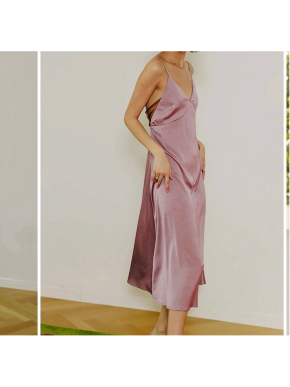 Commense Midi Slip Dress Size L Pink Purple Satin Backless NEW with tags
